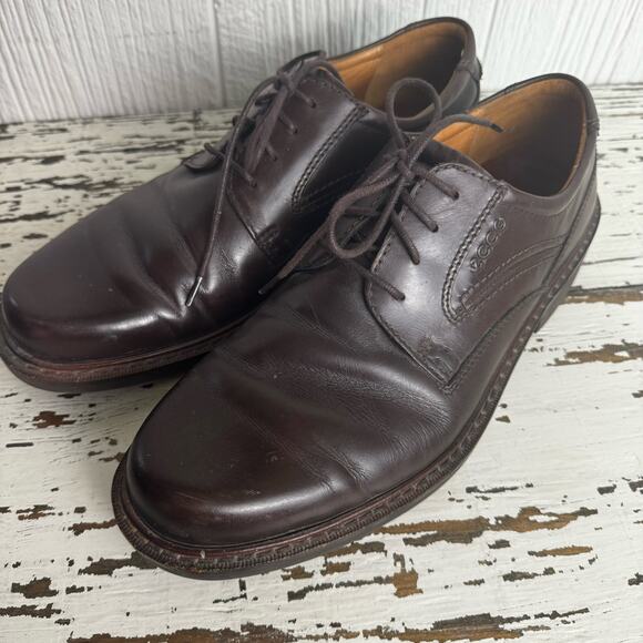 ECCO Men\'s Oxfords Round Toe Dark Brown Dress Shoes 33154 Career Business Sz 42